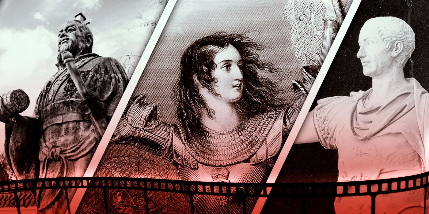 Split image with Julius Caesar, Joan of Arc and Sun Tzu