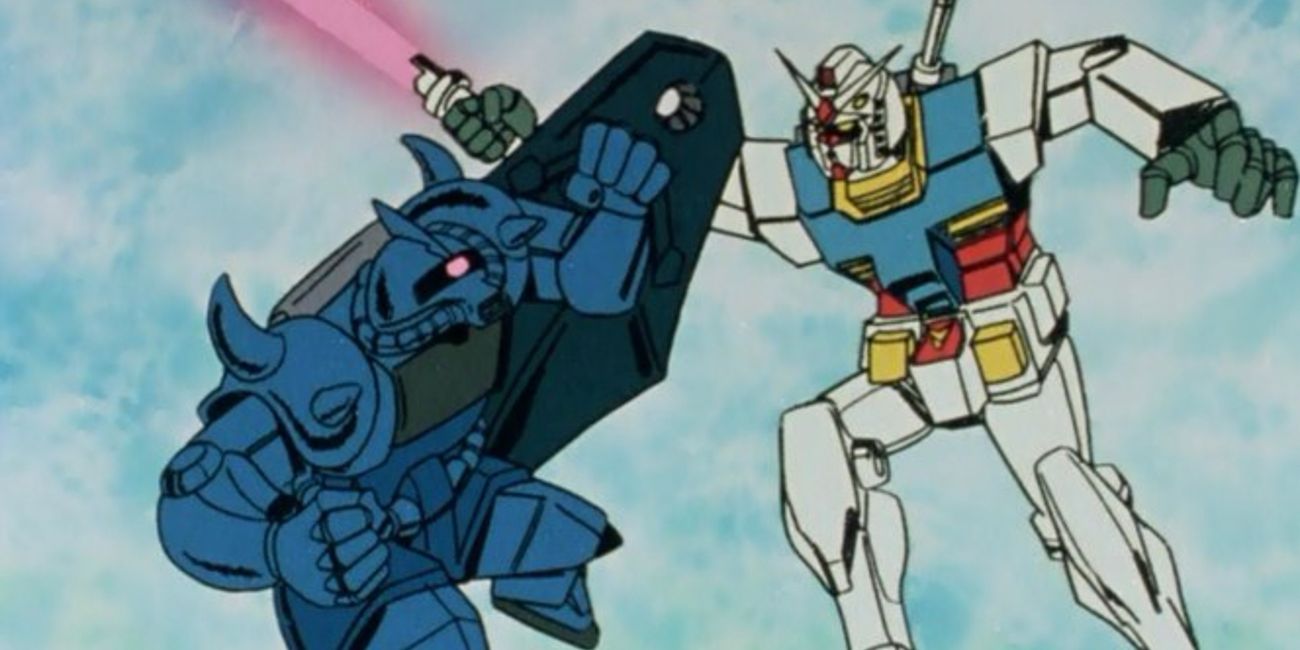 Amuro's RX-78 Gundam fights Zeon blue Zaku in the original Mobile Suit Gundam