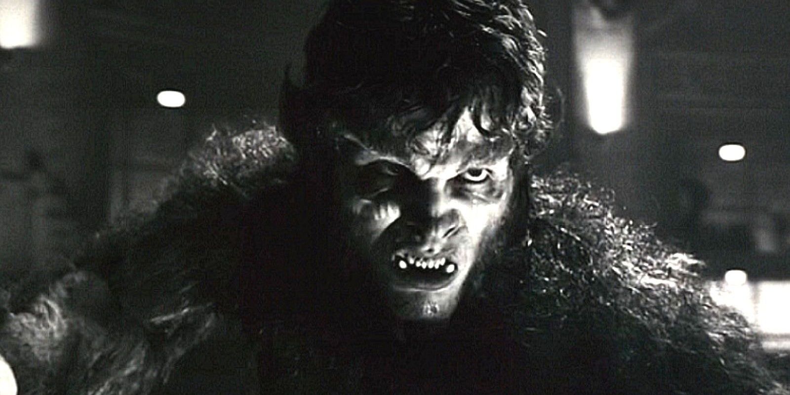 Jack Russell (Gael Garcia Bernal) in black-and-white, in the MCU's Werewolf by Night.