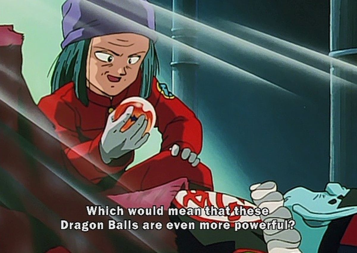 Old lady Mai holding a dragon ball in Dragon Ball Gt