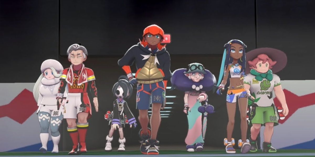 The Gym Leaders of Pokemon Shield walk onto the pitch together