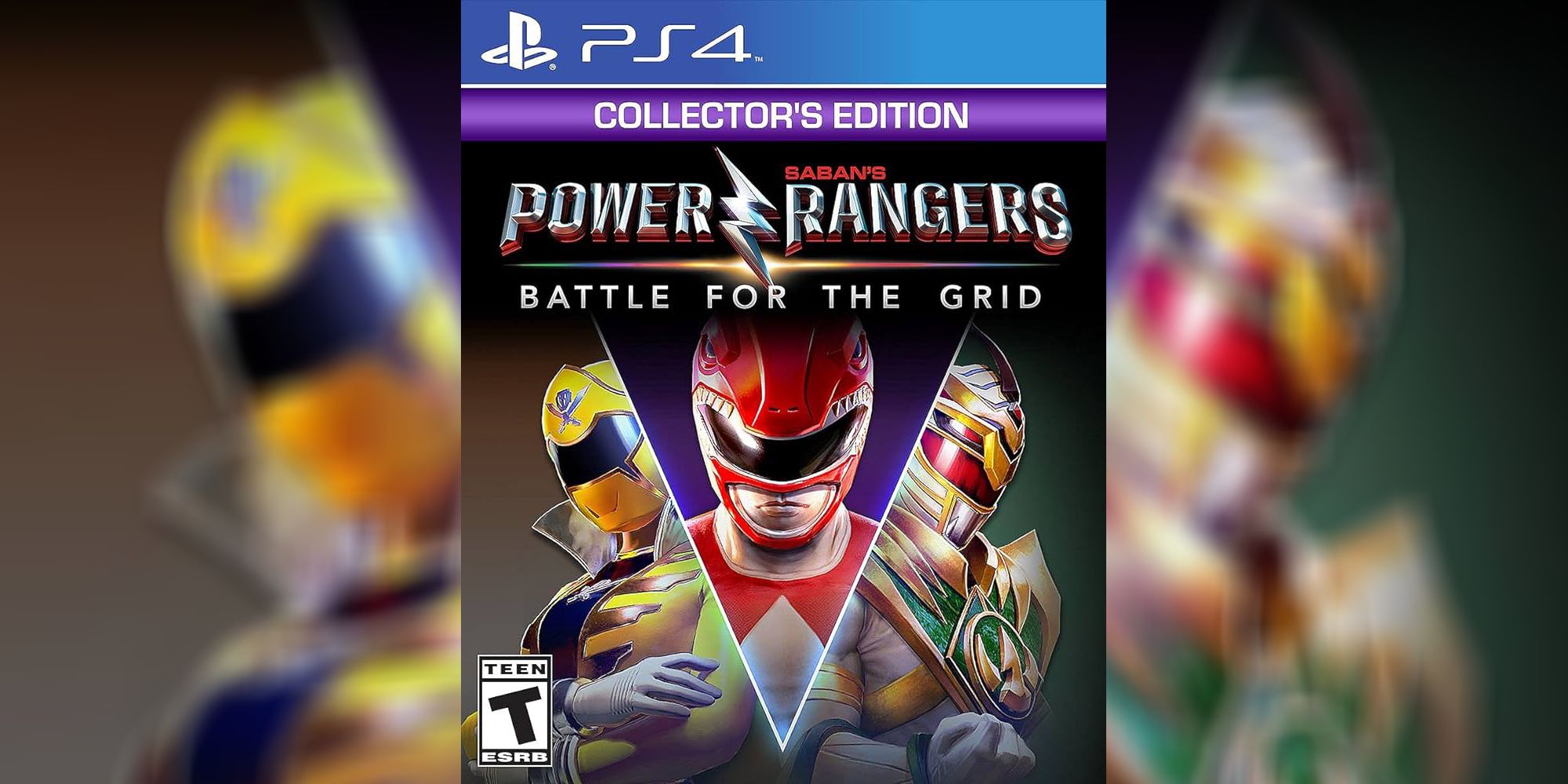 The cover art for Power Rangers Battle For The Grid Collector's Edition for PlayStation 4 featuring three Power Rangers