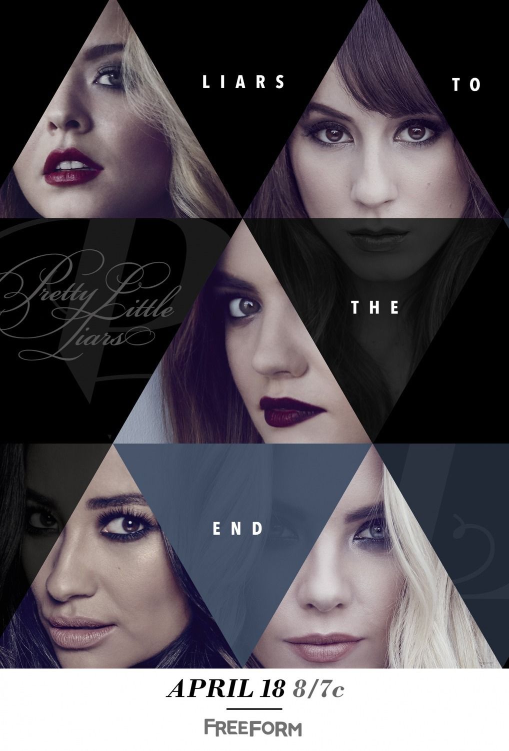 Pretty Little Liars main cast in triangles on promo image