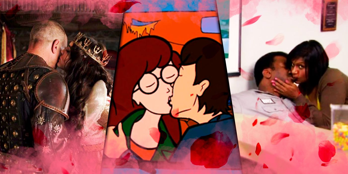 Split image of Madalena and Gareth in Galavant, Daria and Tom in Daria, and Daryl and Kelly in The Office.