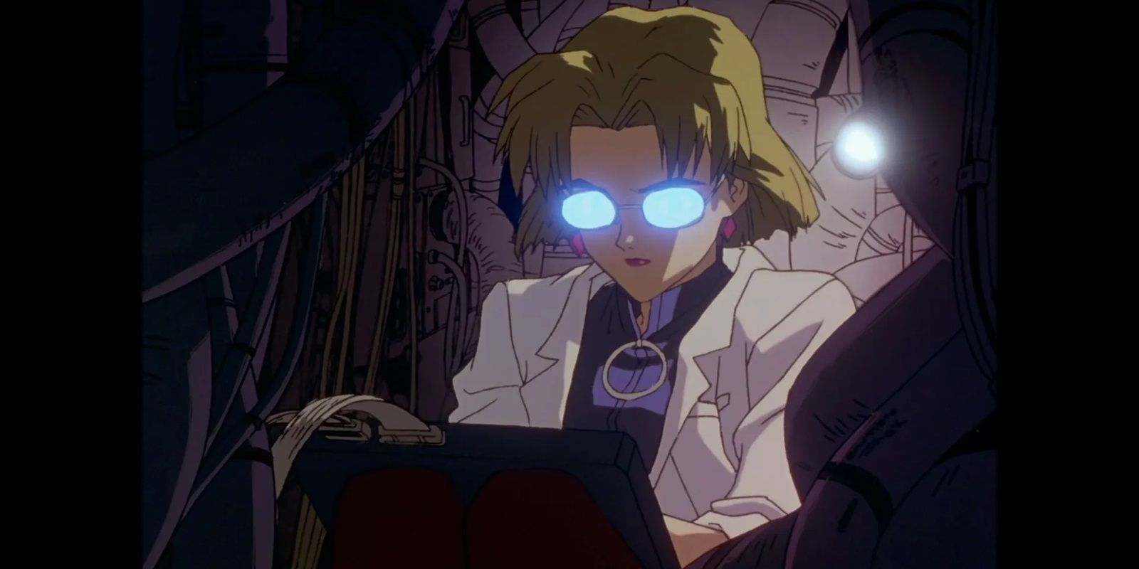 Ritsuko from the Evangelion anime typing while working on the Magi