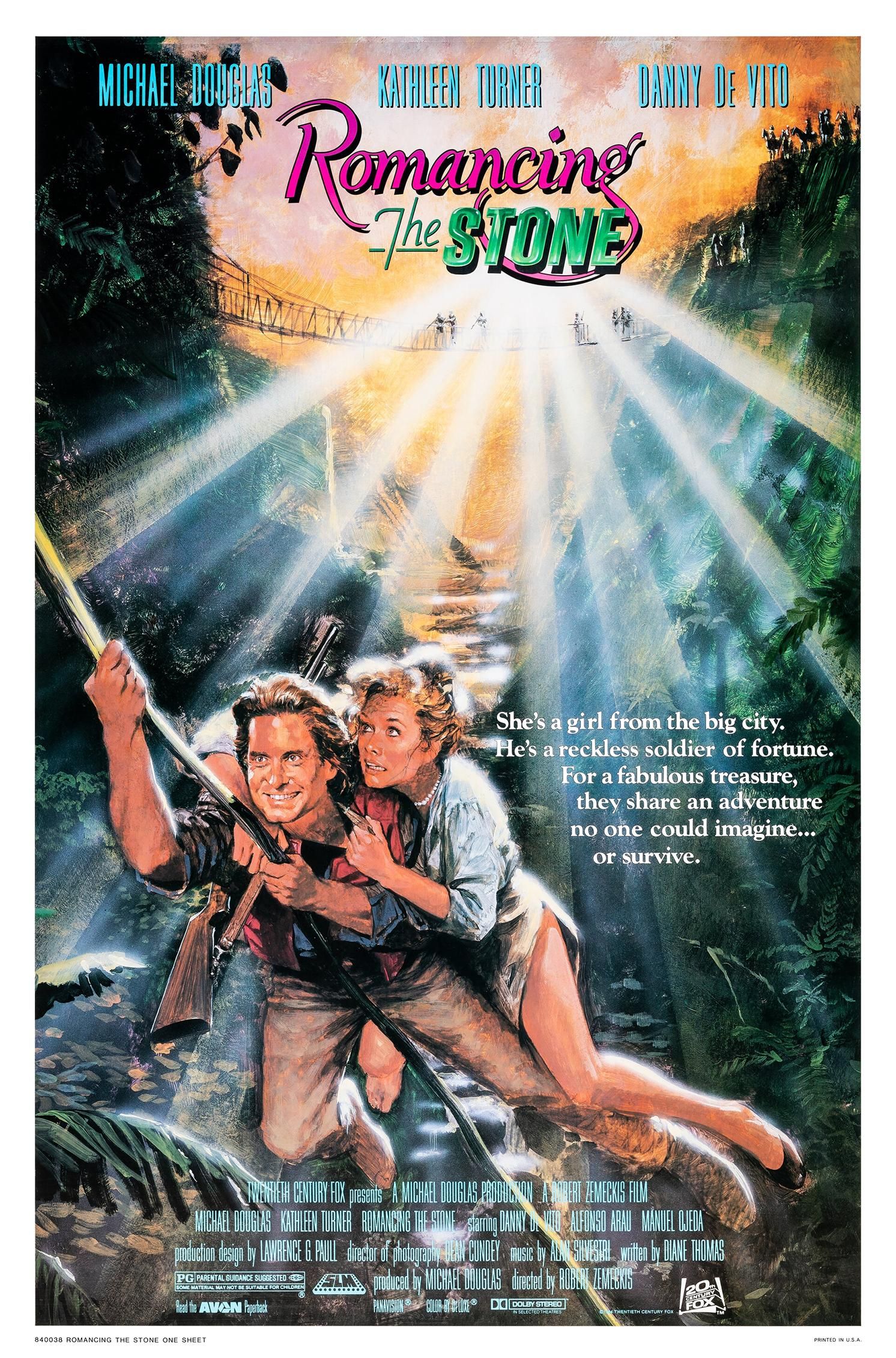 Michael Douglas and Kathleen Turner in Romancing the Stone 1984 Film Poster