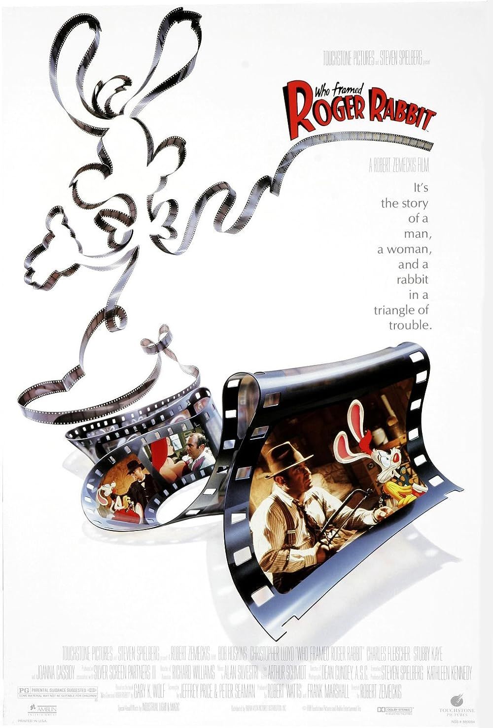 Scenes from Who Framed Roger Rabbit are depicted on a film reel on the film's poster.