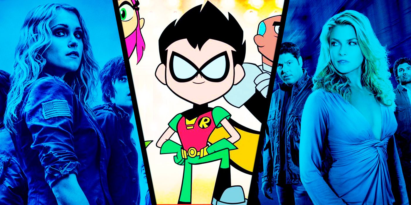 Split image with Teen Titans Go! Heroes and The 100