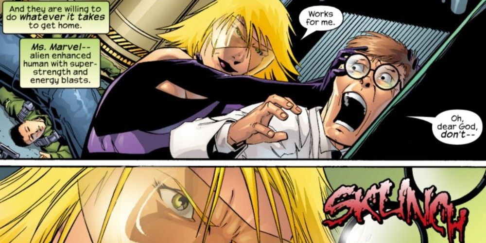Carol Danvers kills a scientist in Exiles #38 by Marvel Comics