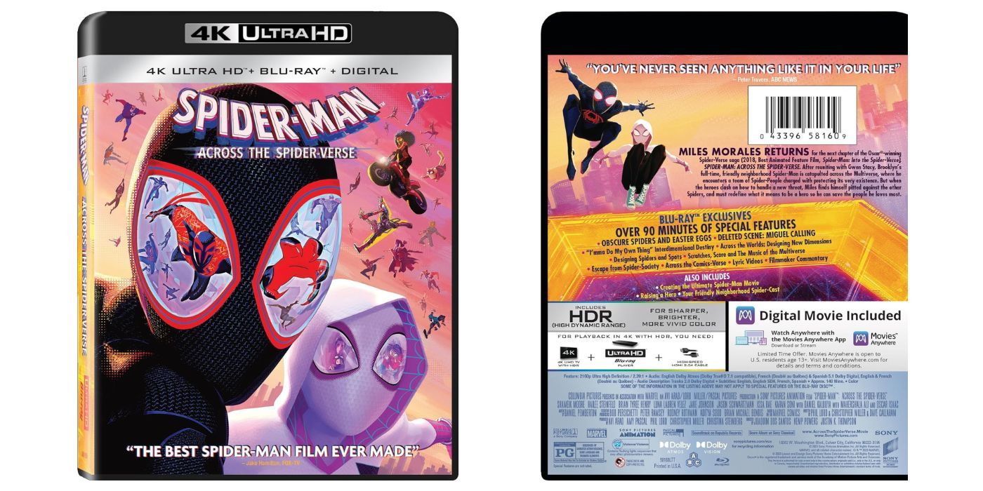 Spider-Man Across the Spider-Verse 4K Ultra Blu-ray cover featuring Miles Morales and Gwen Stacy