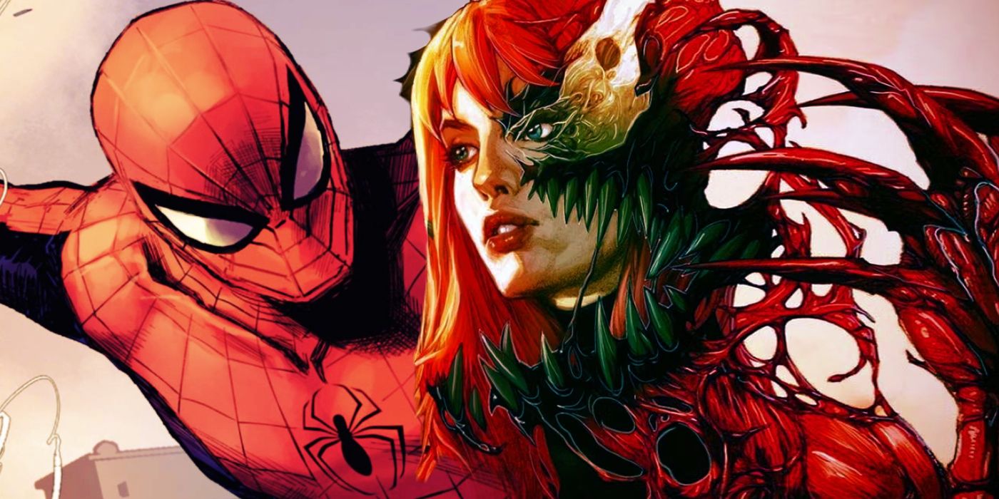 Split Image: Spider-Man in Marvel Comics; Gwen Stacy becomes Carnage