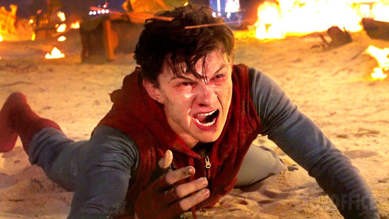 Spider-Man is on the floor, screaming in Spider-man Homecoming