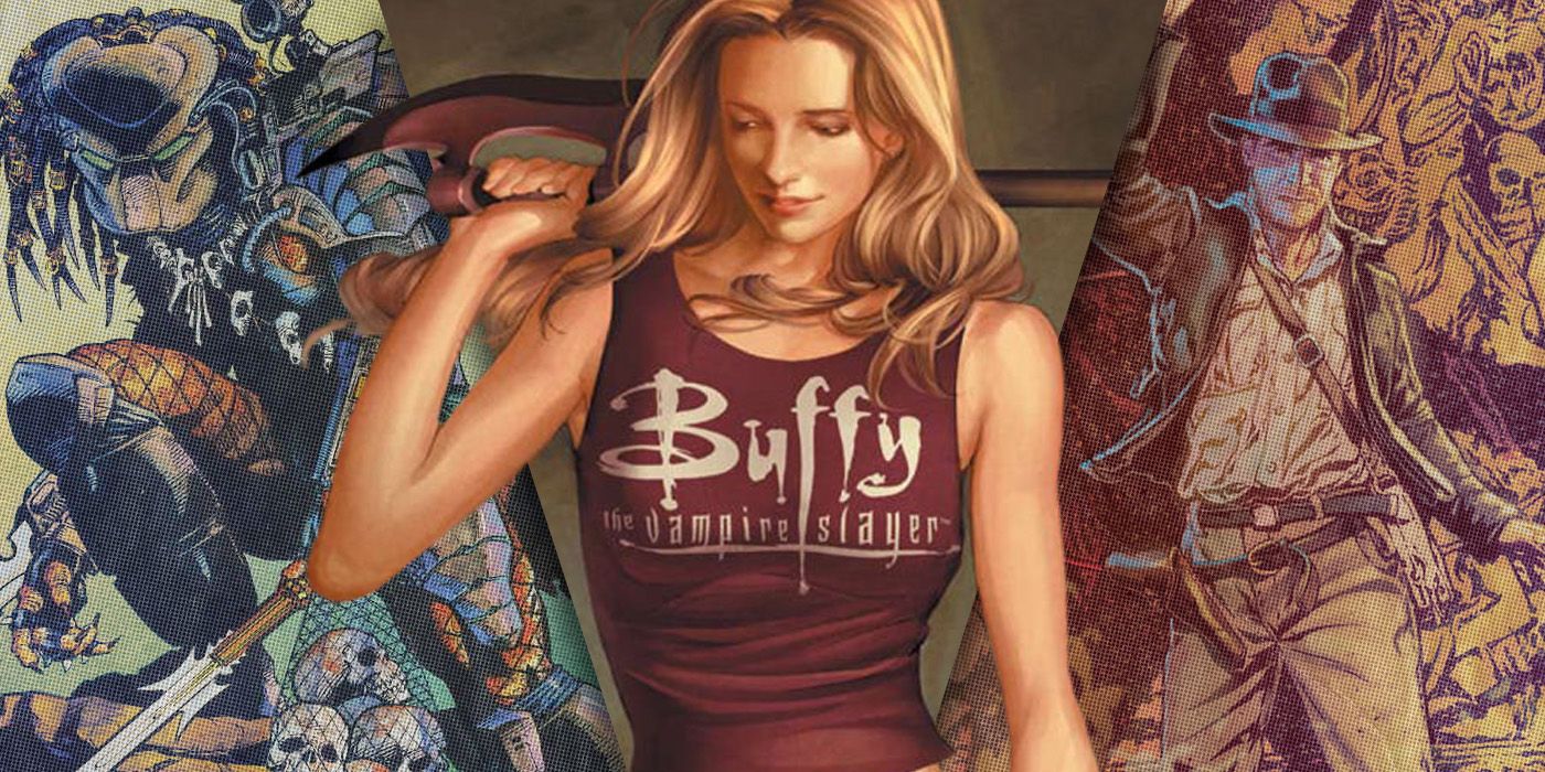 Split Images of Dark Horse's Predator, Buffy, and Indiana Jones
