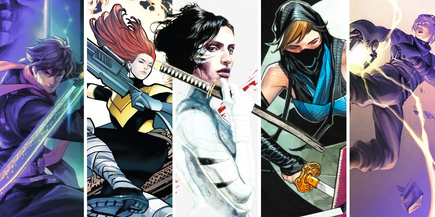 Split Images of Swordmaster, Hope Summers, Kitty Pryde, White Tiger, ShadowKat, and Chase Stein