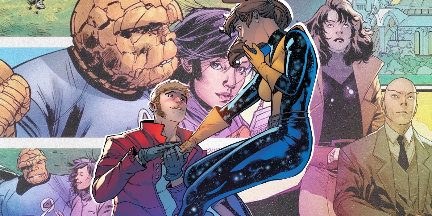 Star Lord and Kitty Pryde, Ben Grimm and Debbie Green, Moira MacTaggart and Professor X