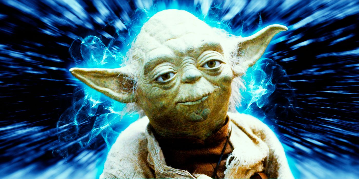 Star Wars' Yoda in front of blue lighting