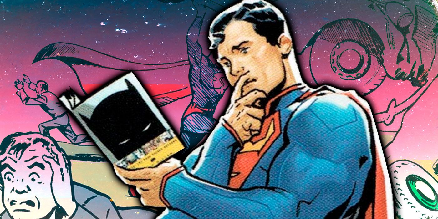 Superman lendo O Retorno do Cavaleiro das Trevas.