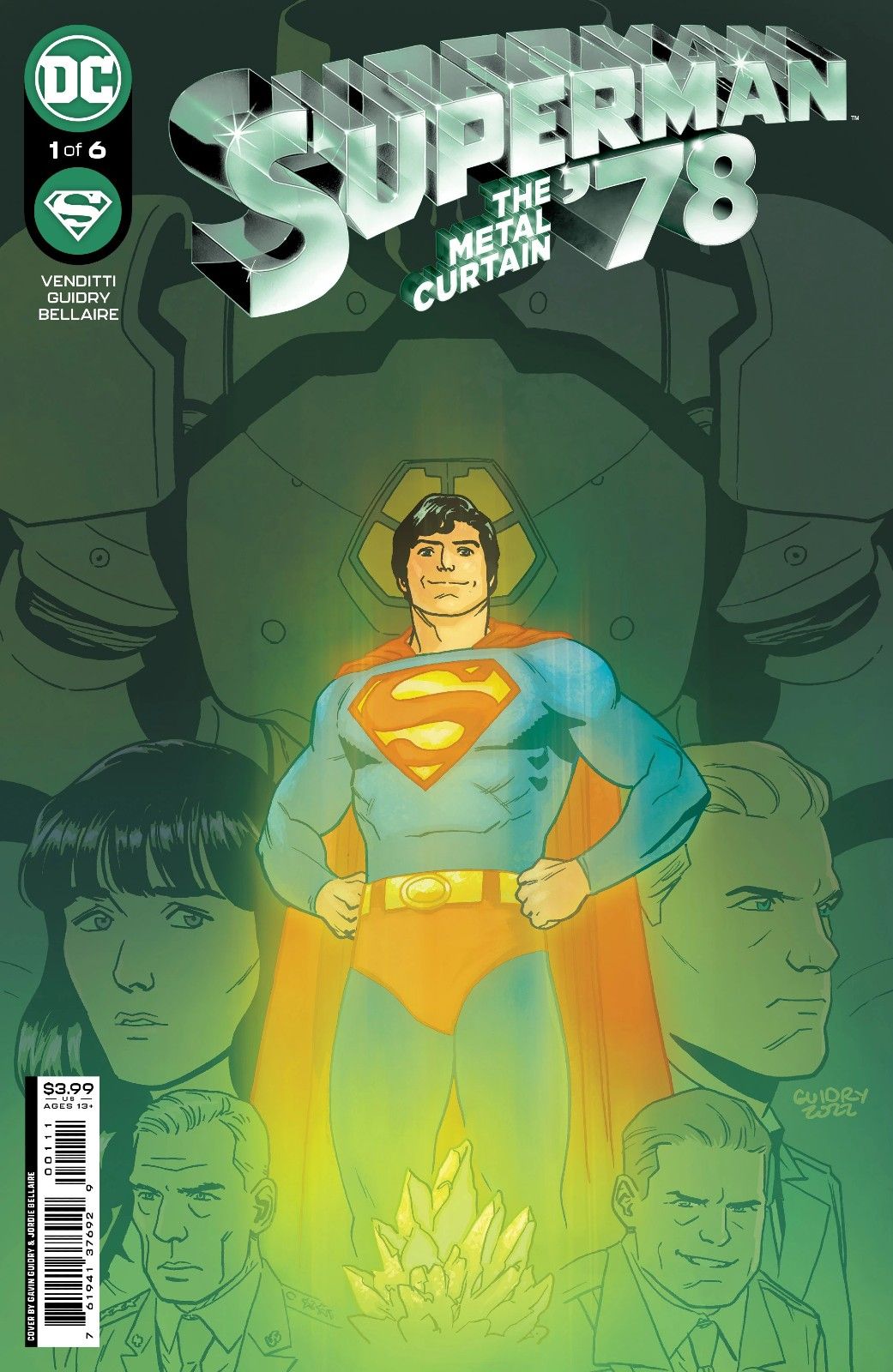Superman smiling and posing on the cover of Superman '78: The Metal Curtain #1