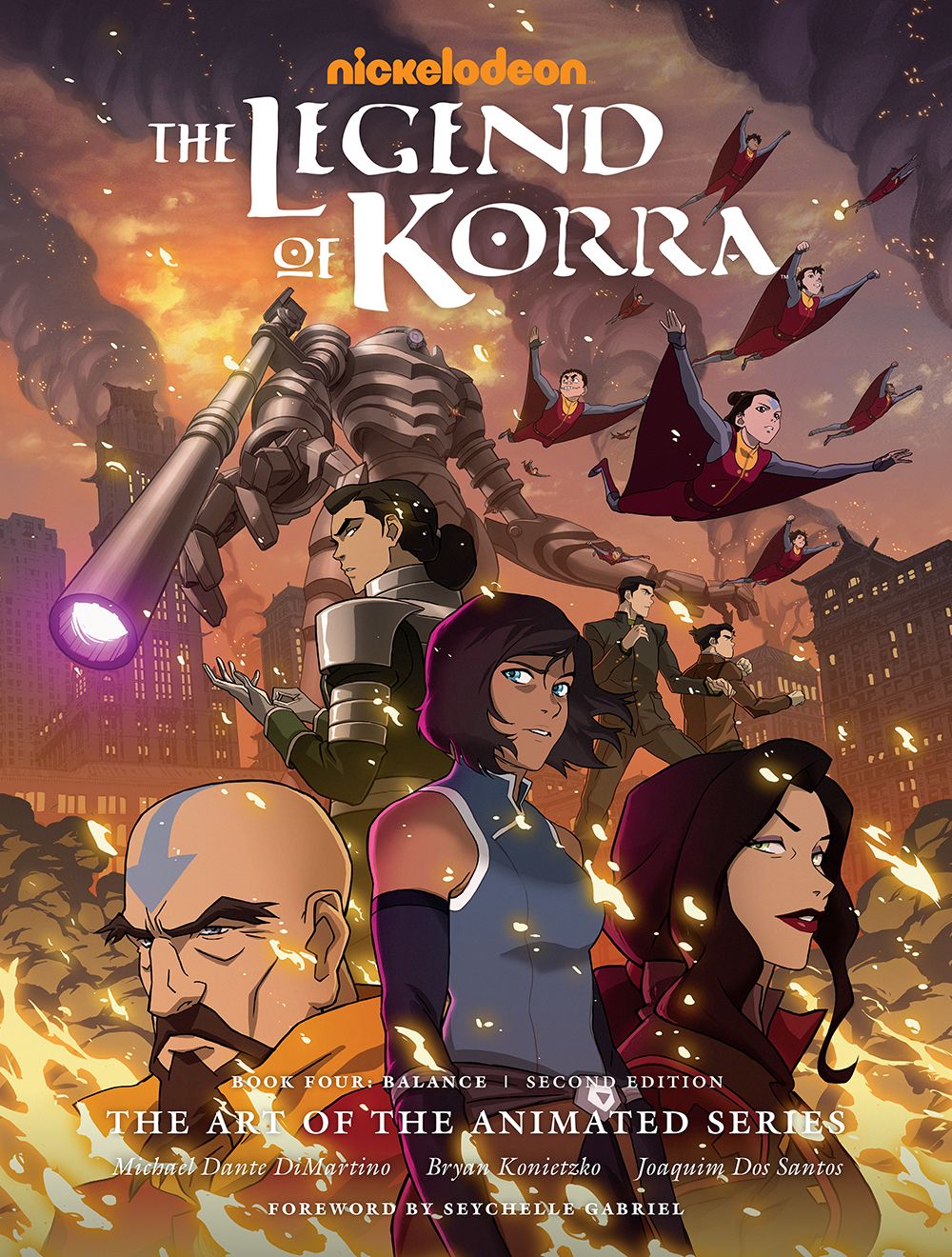 Korra and the cast on the cover of The Legend of Korra The Art of the Animated Series