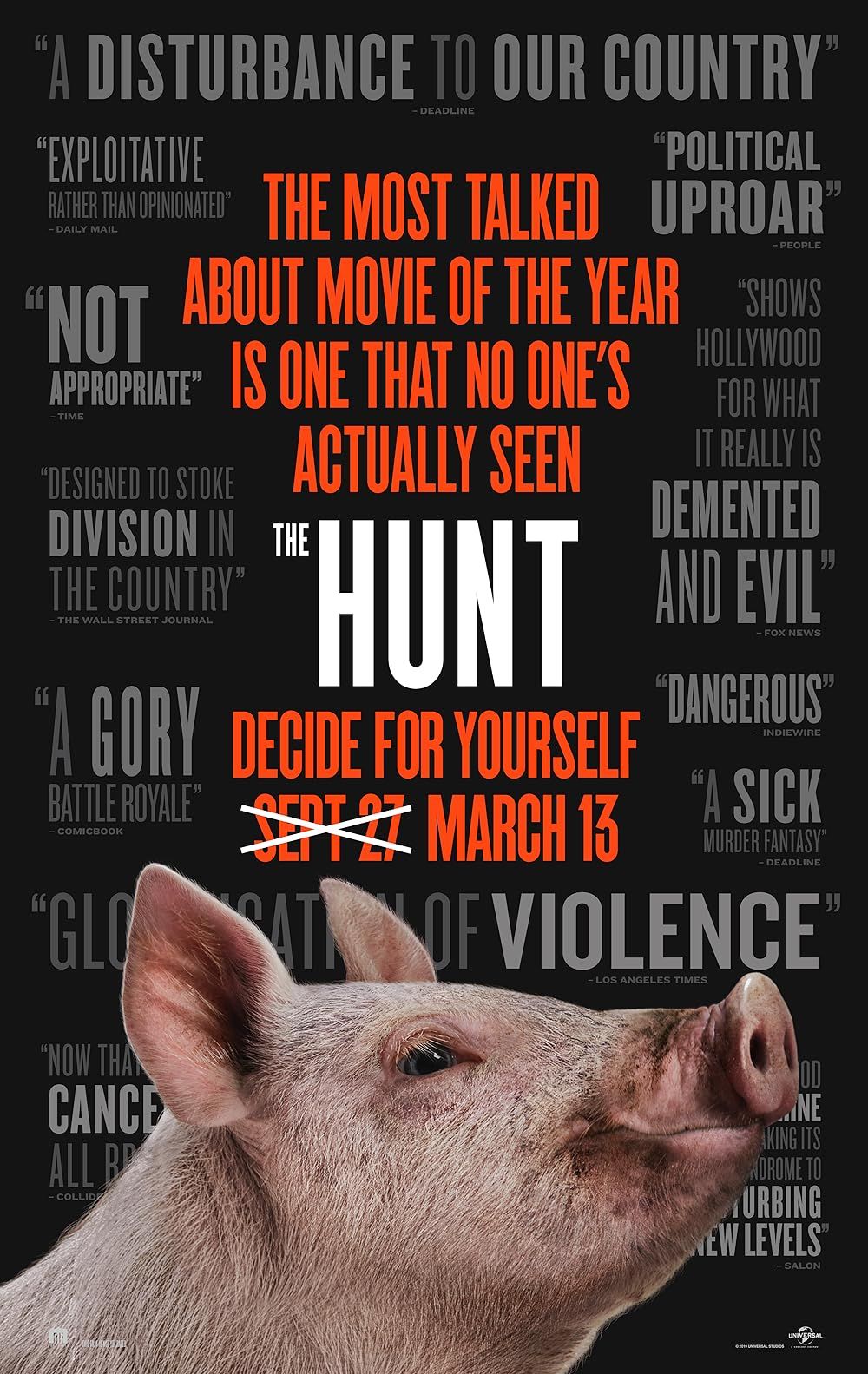 A pig is beneath the title for The Hunt on the film's poster.