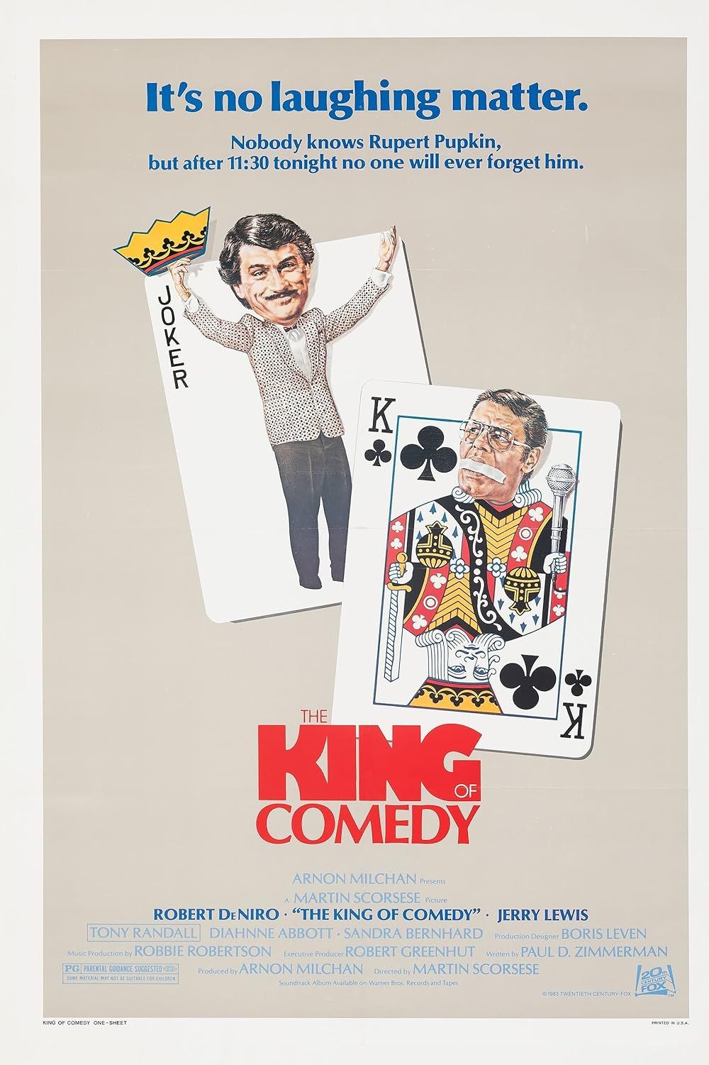 The King of Comedy illustrated poster with Robert De Niro and Jerry Lewis as playing cards.