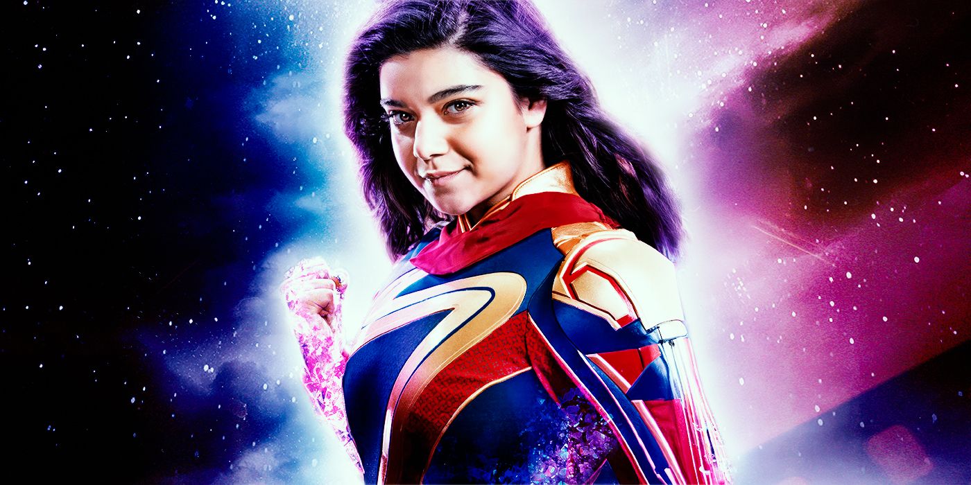 Iman Vellani as Kamala Khan/Ms. Marvel in The Marvels in her superhero suit