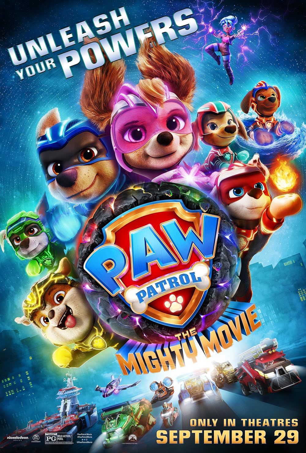 The PAW Patrol leap into action on the PAW Patrol The Mighty Movie Poster