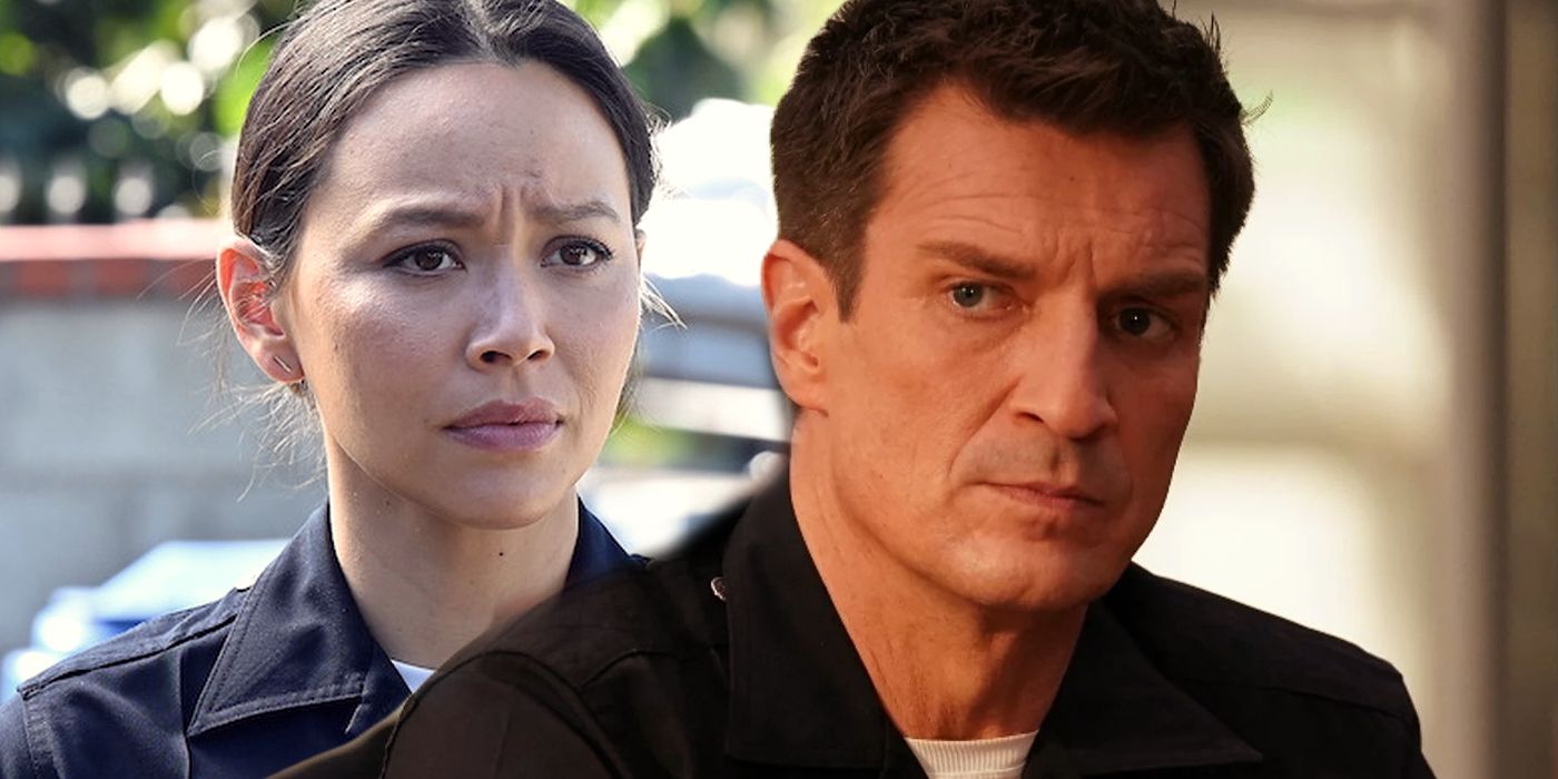 Split: Lucy Chen (Melissa O'Neil) and John Nolan (Nathan Fillion) in The Rookie