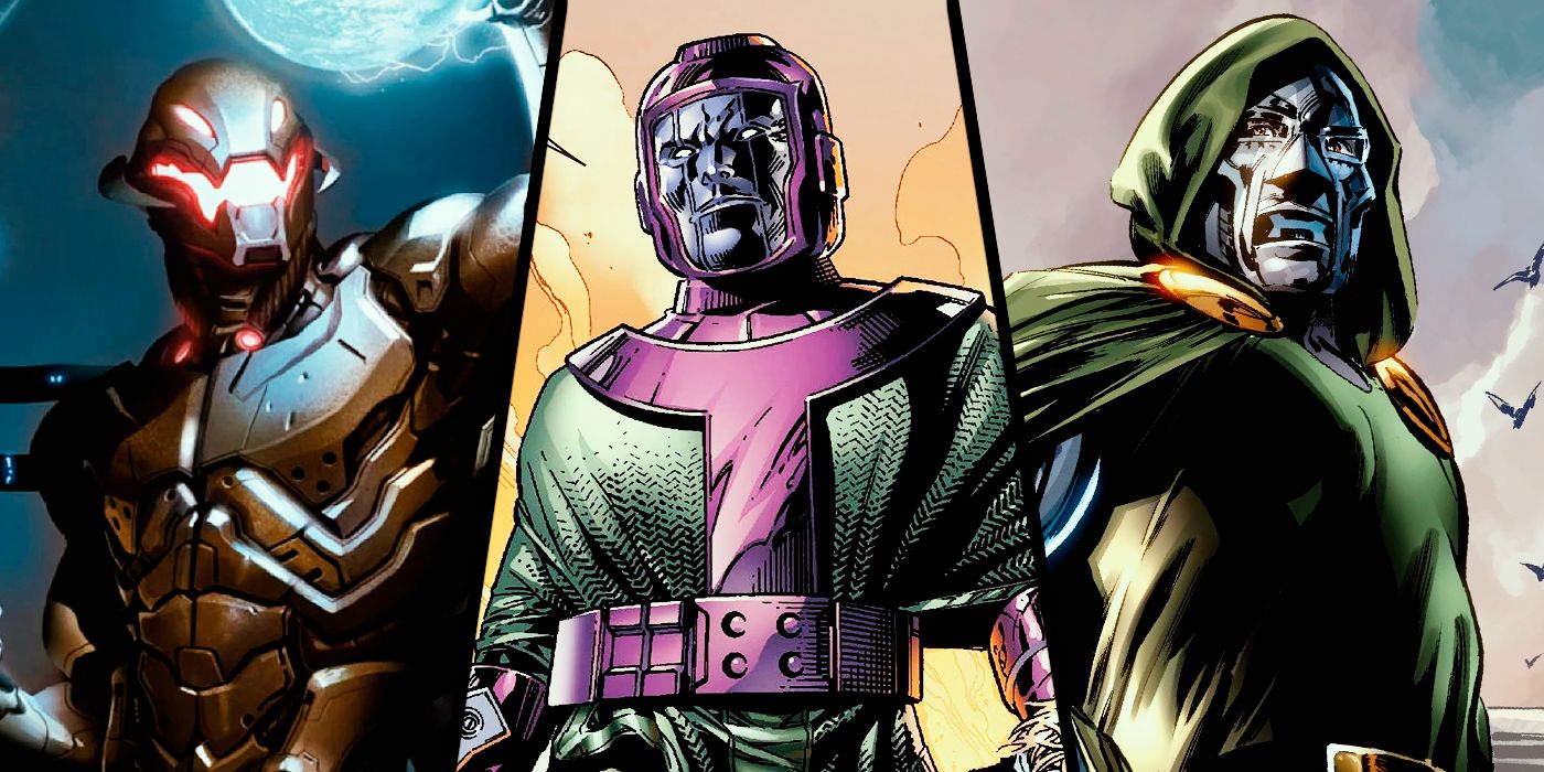A split image of Ultron, Doctor Doom and Kang in Marvel Comics