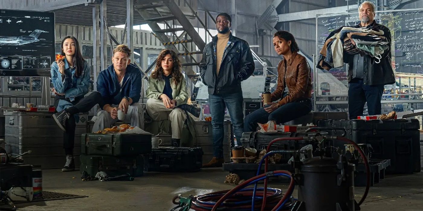 Official Netflix promo image of movie Life starring Kevin Hart, surrounded by main cast