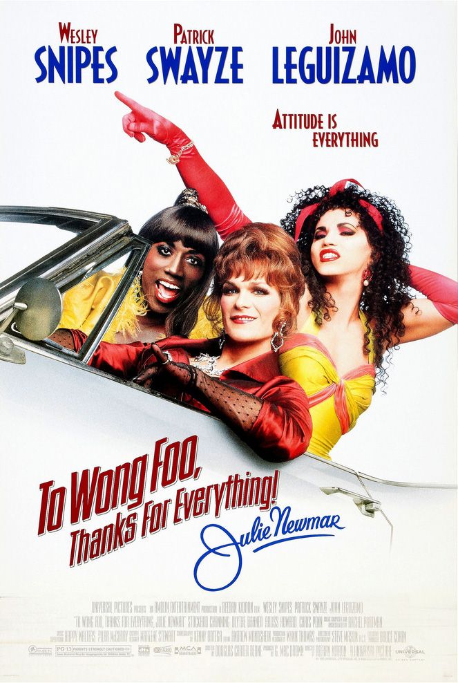 Wesley Snipes, Patrick Swayze and John Leguizamo on the poster for To Wong Foo