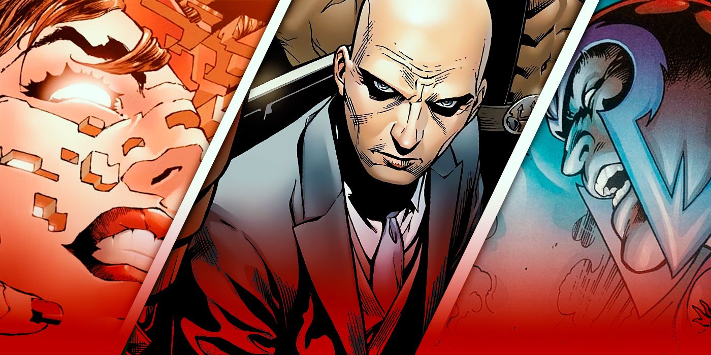 A split image of Scarlet Witch, Professor X, and Magneto in Marvel Comics
