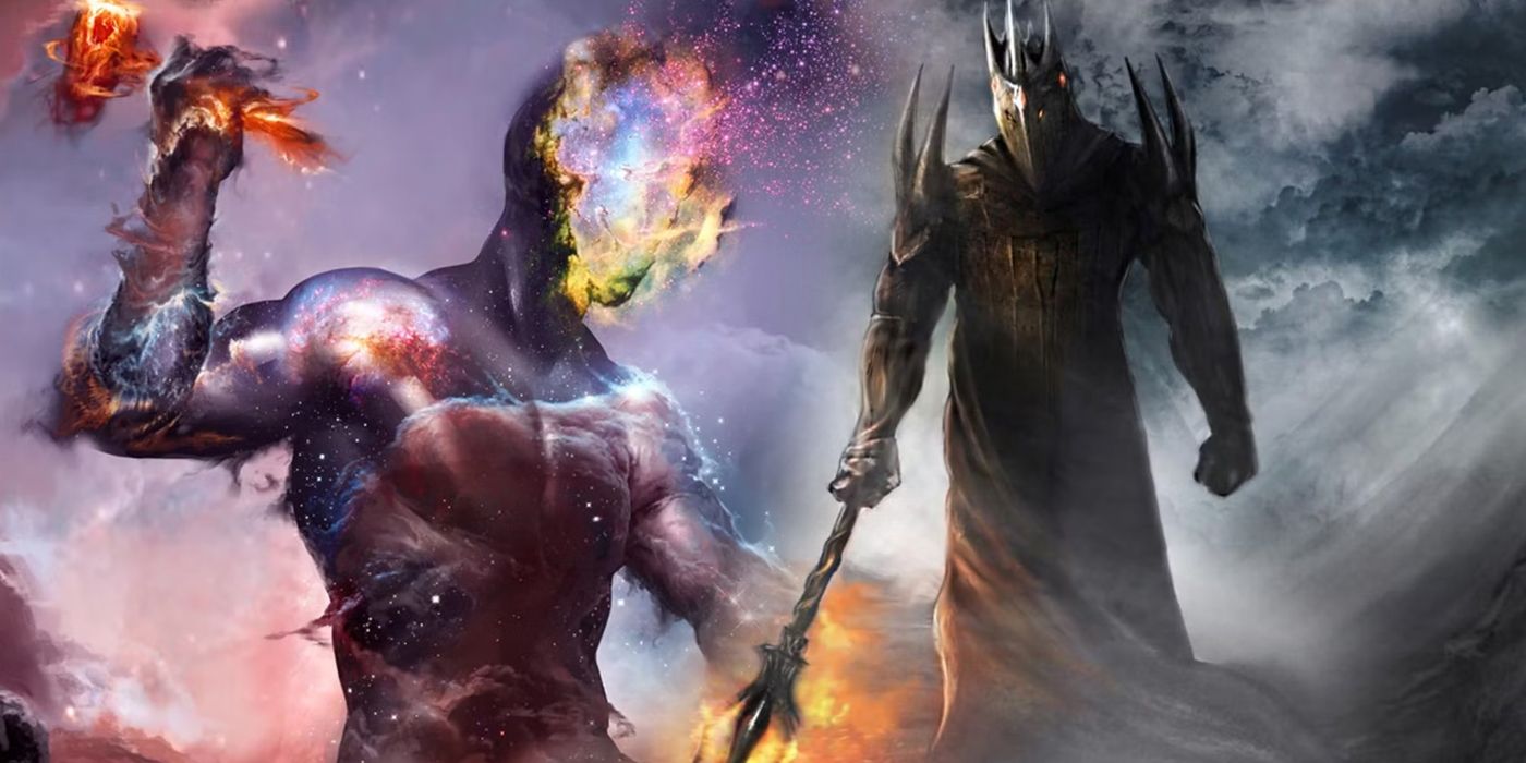 Split image of Aulë and Morgoth from Lord of the Rings