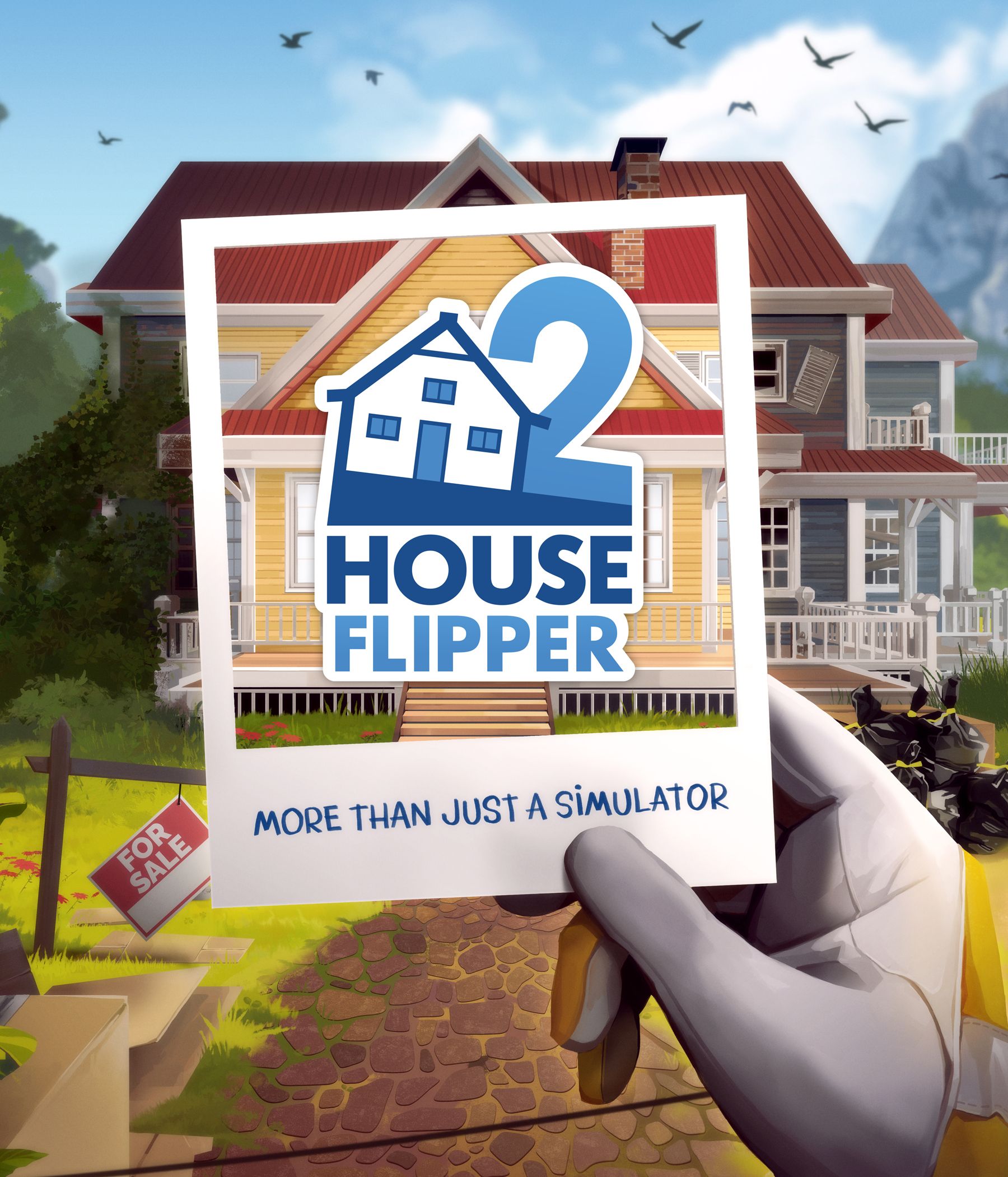 A Hand Holds Up a Polaroid of a Finished House in the House Flipper 2 Key Art-1