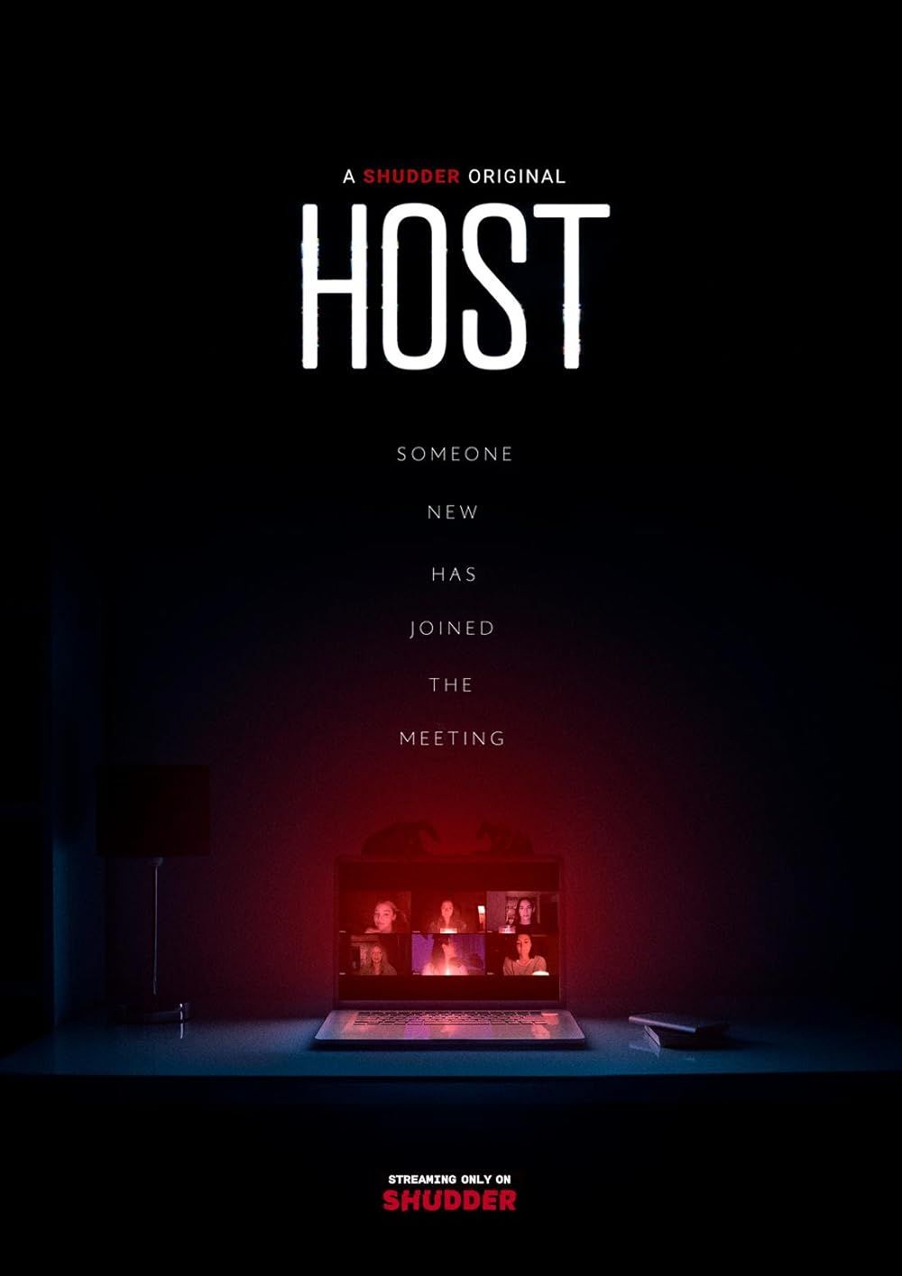 A Laptop Screen with an Online Meeting Tinted Red on the Host Poster