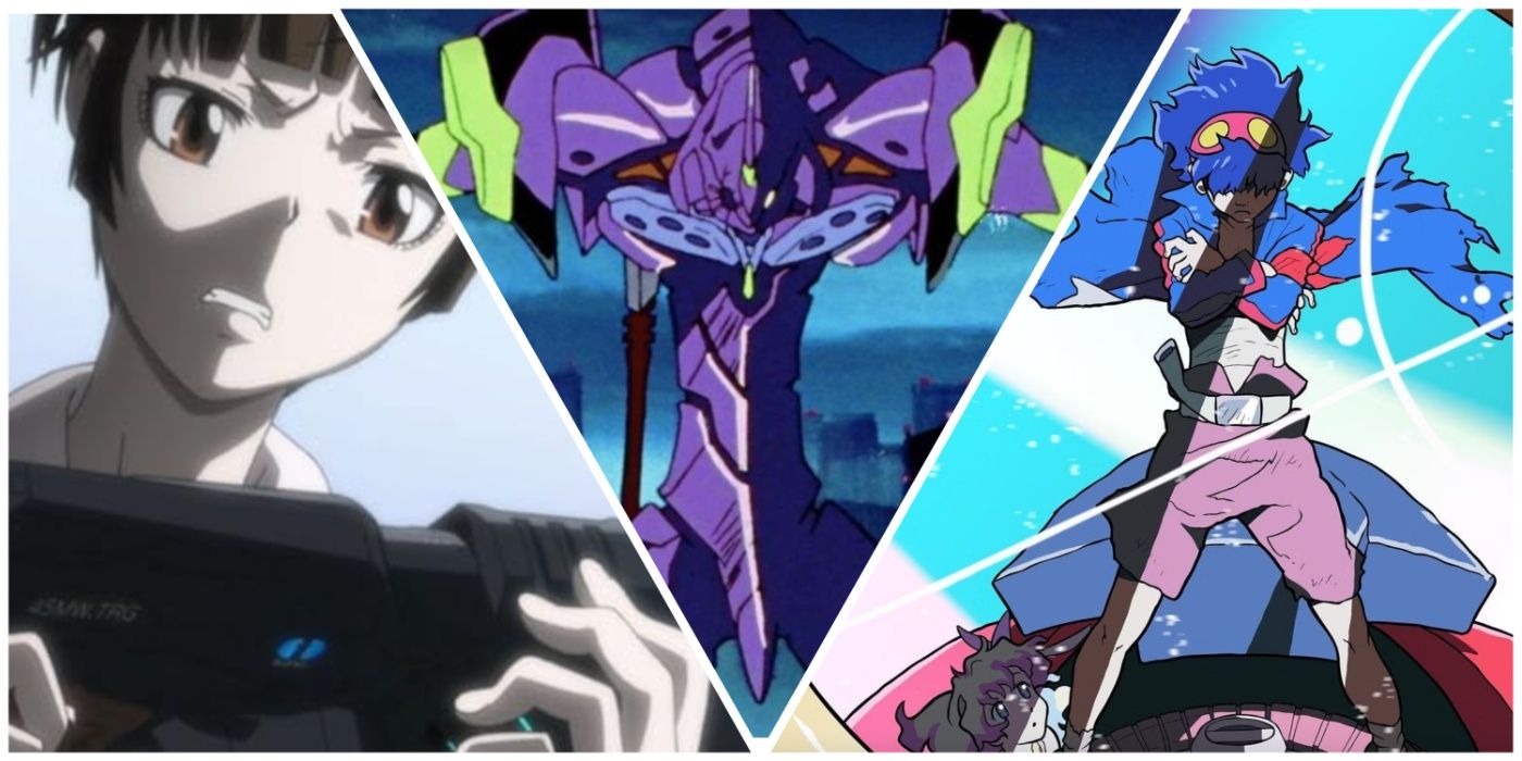 Technology in play in Psycho-Pass, Evangelion, and Gurren Lagann sci-fi anime.