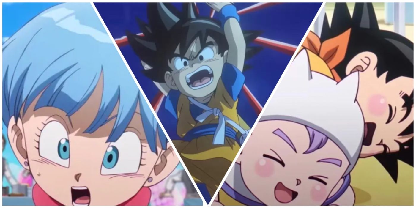 Kid versions of Bulma, Goku, Goten and Trunks from Dragon Ball Daima.