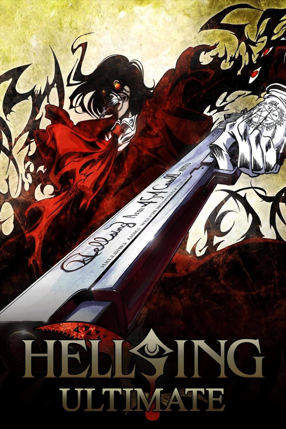 Alucard empunha uma espada no pôster de Hellsing Ultimate
