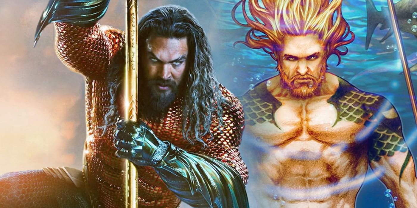 Split image of the live-action Aquaman and the comic version using his telepathy