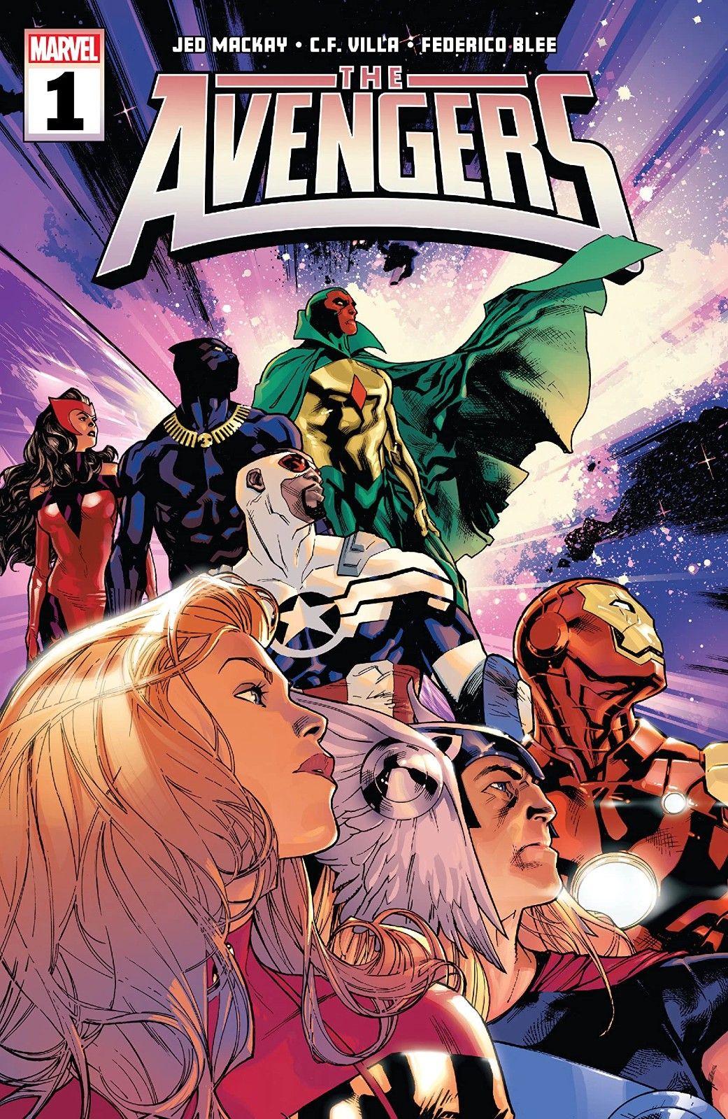 Capitão Marvel, Thor, Homem de Ferro, Visão, Pantera Negra e Feiticeira Escarlate estão em Vingadores (Vol. 9) #1 da Marvel