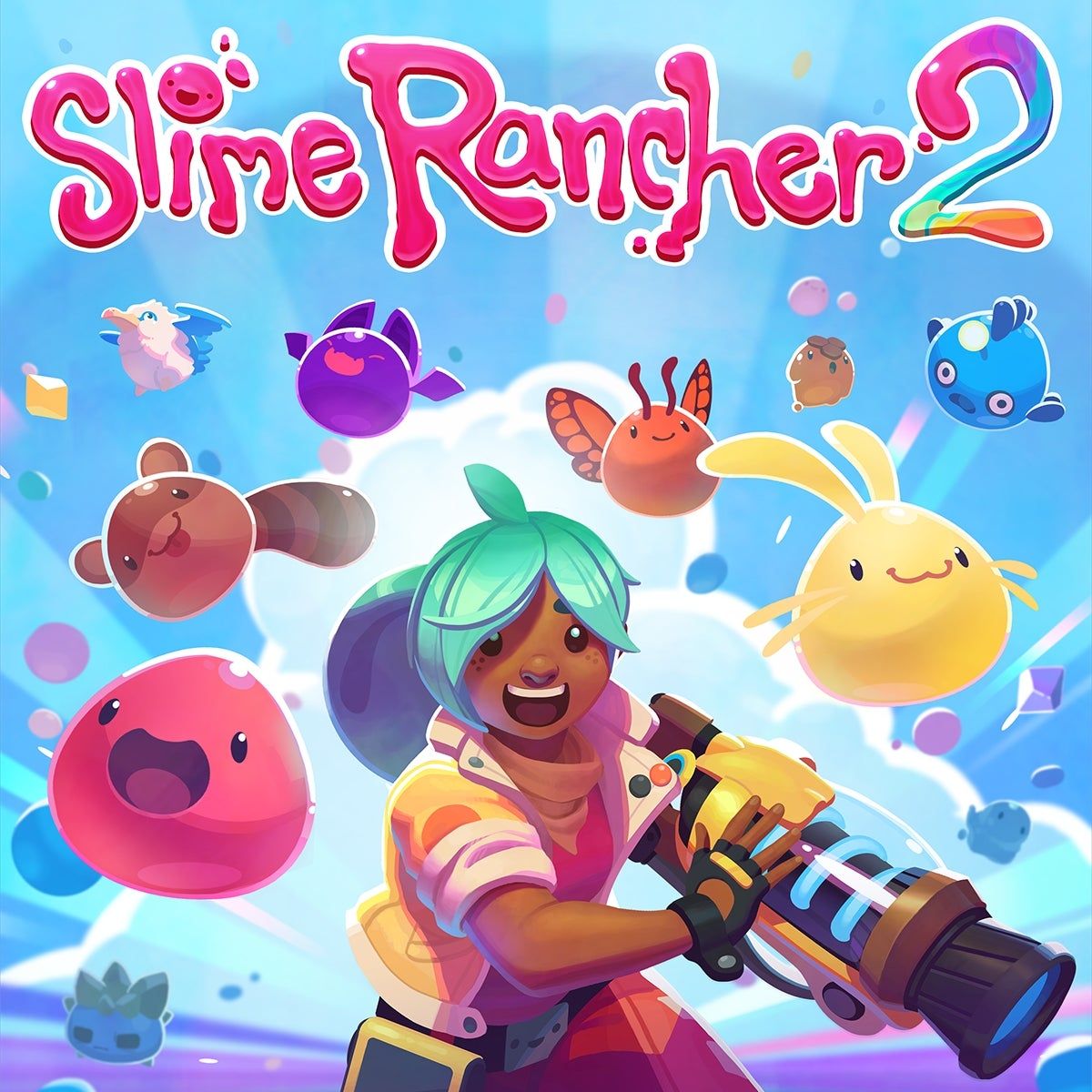 Beatrix LeBeau and Multiple Slimes are ready for action on the Slime Rancher 2 Promo