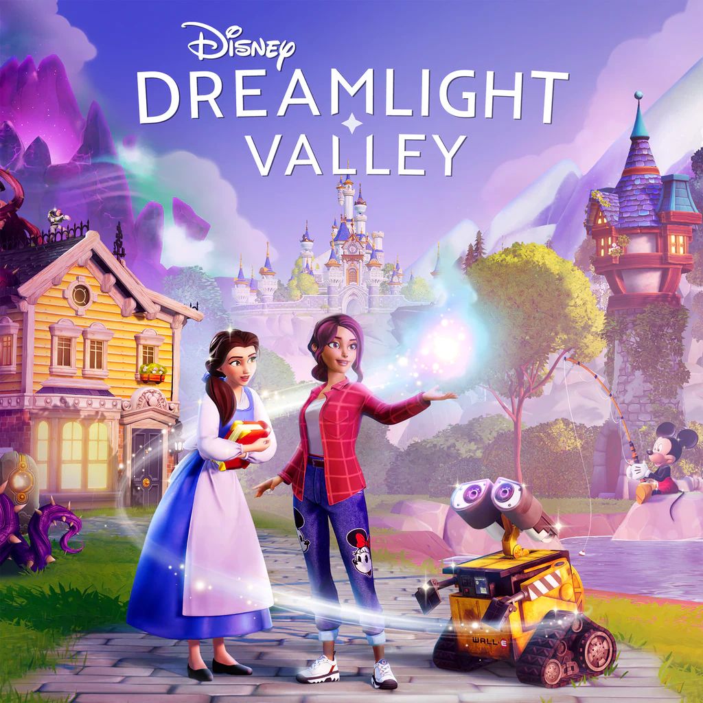 Belle, a Player, Wall-E and Mickey on the Disney Dreamlight Valley Promo