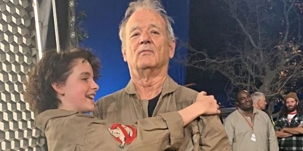 Mckenna Grace and Bill Murray on the set of Ghostbusters: Afterlife