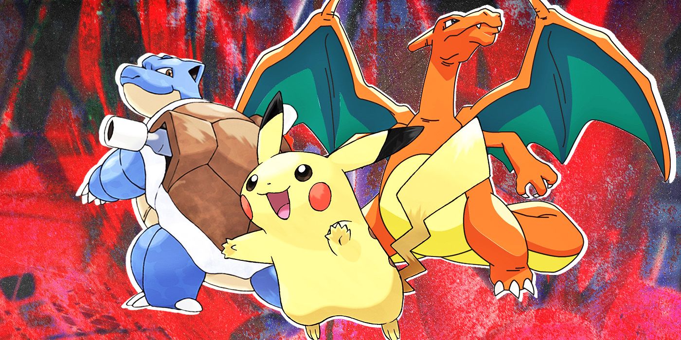 Blastoise, Pikachu and Charizard from Pokémon look strong and happy.