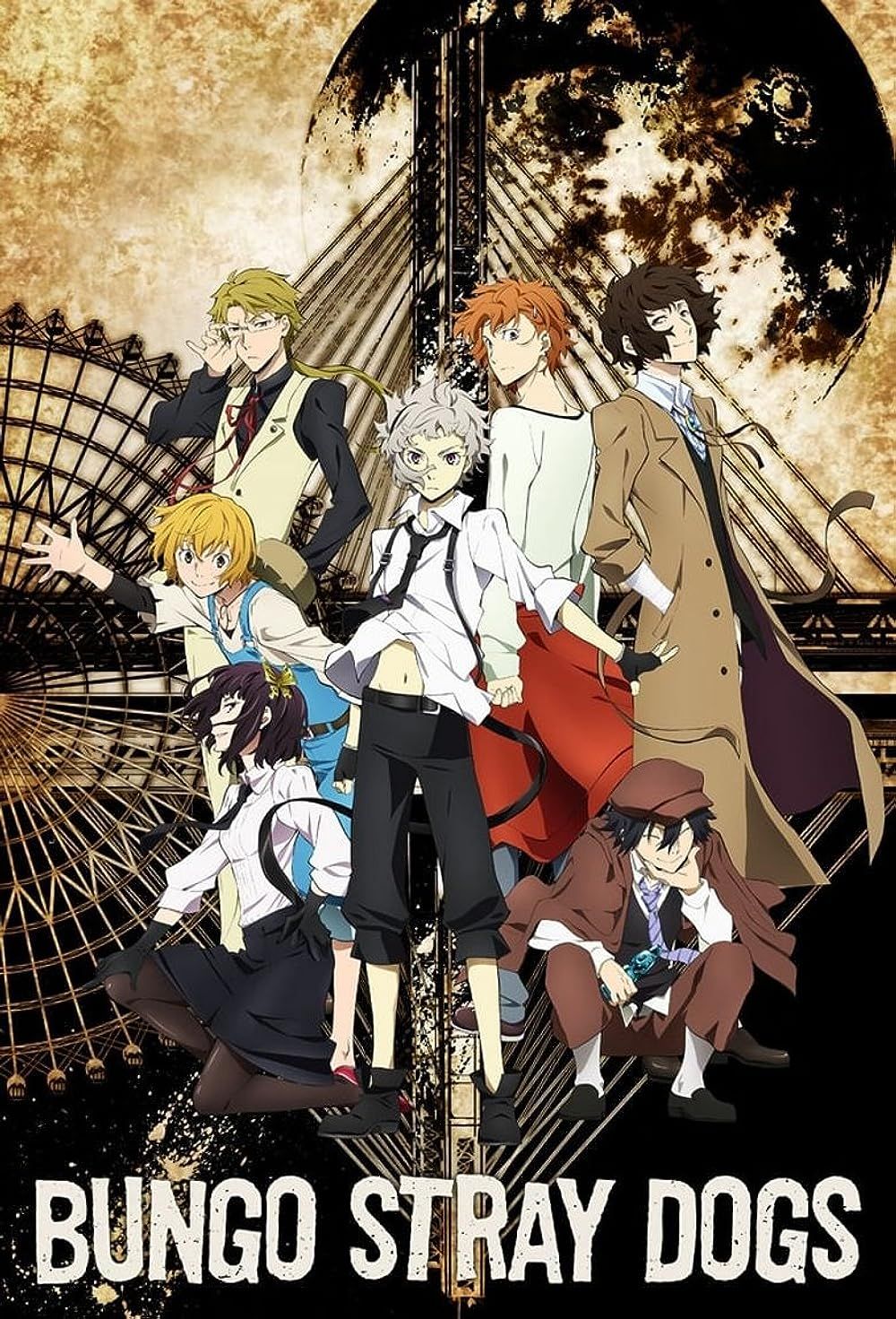 Atsushi surrounded by the detectives in the Bungou Stray Dogs poster