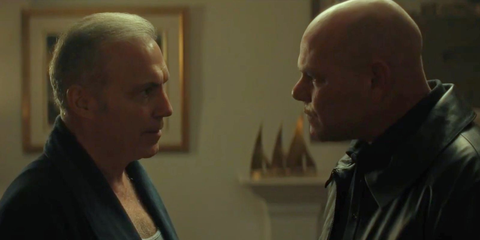 Crooked Lieutenant and Detective Guy Russo argue in the LT's home from Reacher Season 2