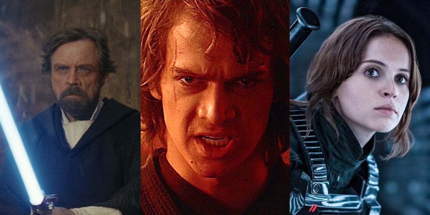 Luke Skywalker (Mark Hamill); Anakin (Hayden Christensen), and Jyn Erso (Felicity Jones) in Star Wars