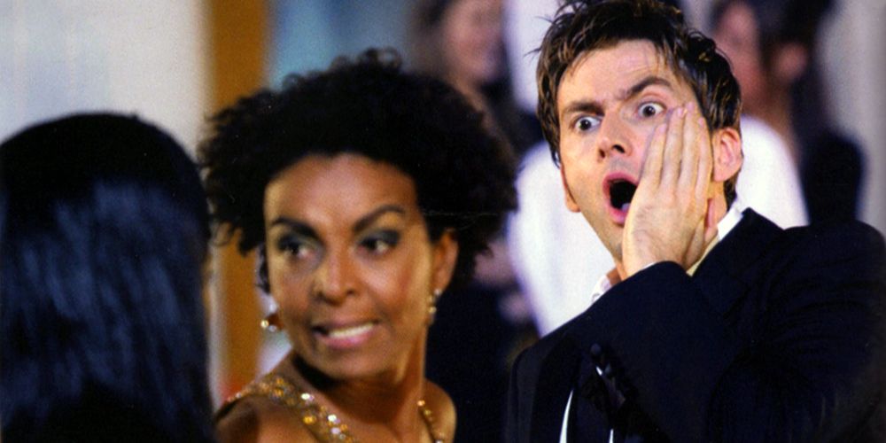 David Tennant's Tenth Doctor rubs his face after being slapped by Martha Jones' mother on Doctor Who.