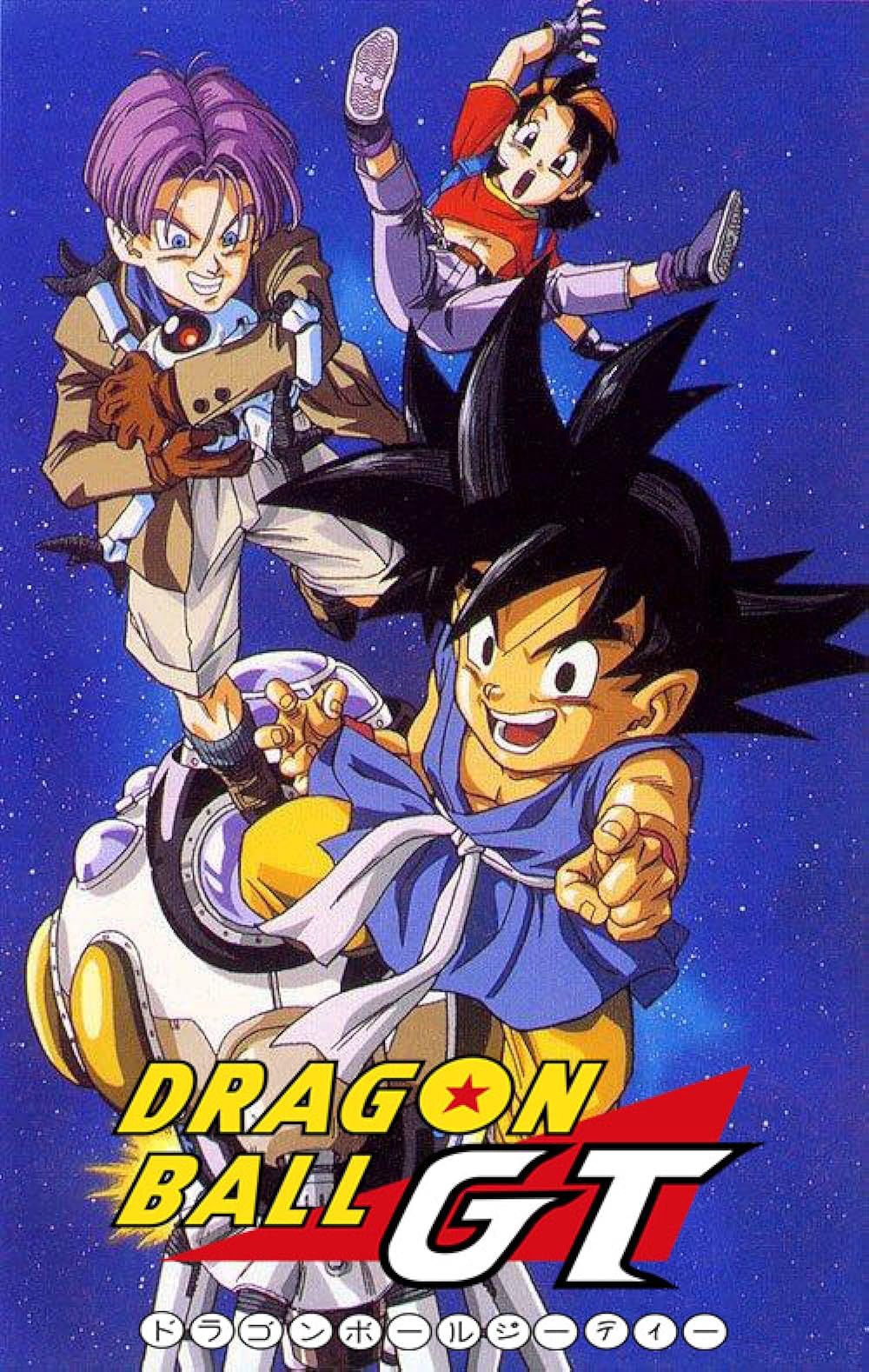 Goku and friends leaping in the Dragon Ball GT poster