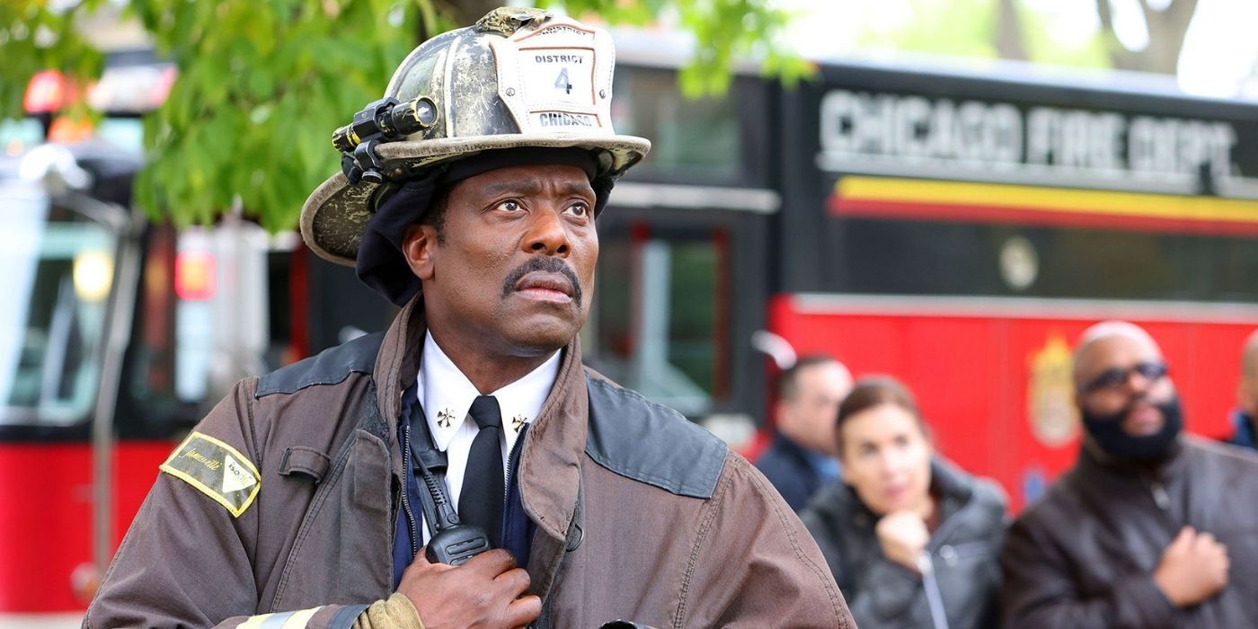 Eamonn Walker stands in front of a fire truck as Wallace Boden on Chicago Fire